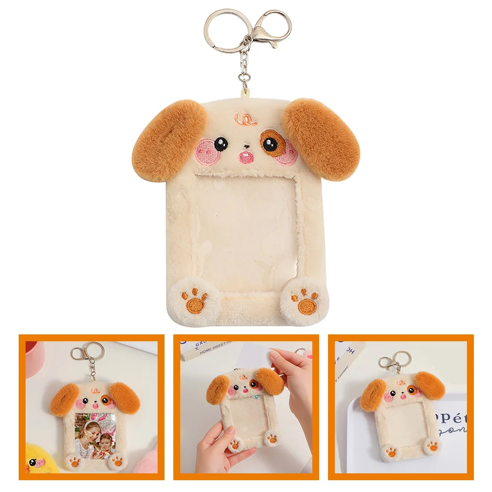 Plush Badge Holder Animal Card Keychain Cartoon Cards Cover Protector Bus Credit Light Brown Fabric Rabbit