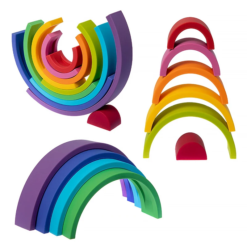 10Pc/Set Silicone Teether Baby Rainbow Shape Building Block Toy Kid Gift Food Grade Silicone Children's Goods Kid Teething Toys