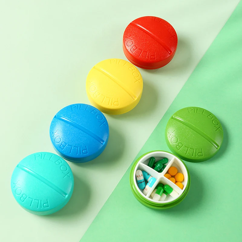 4 Grids Pill Box Round Shape Portable Capsule Tablet Storage Organizer Pill Case For Travel Portable Medicine Tablet Container