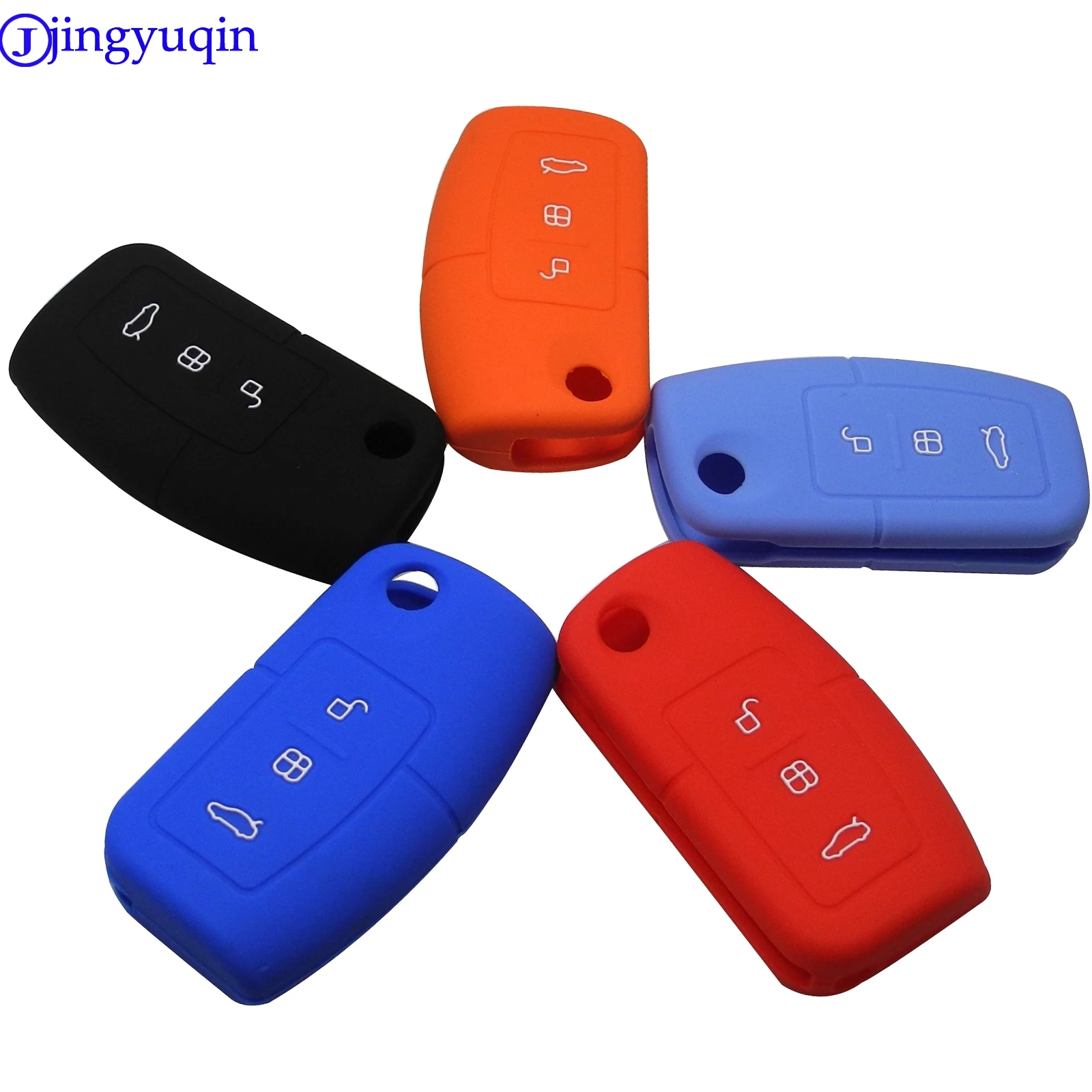 jingyuqin 3 Buttons Remote Car Key Fob Cover Case For Ford Focus Fiesta C Max Ka Flip Folding Modified Silicone