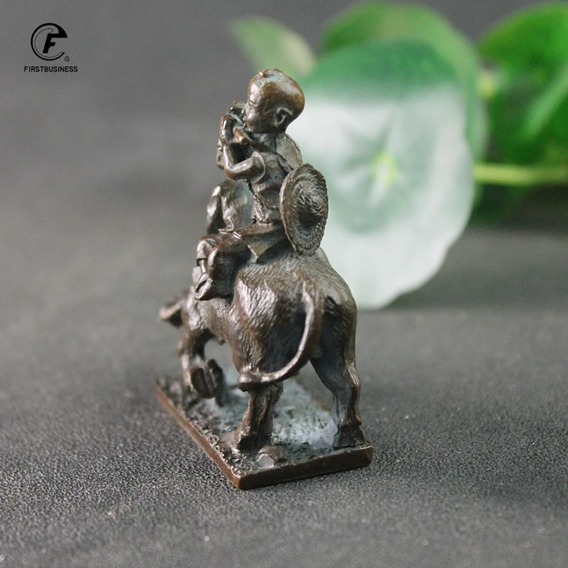 Antique Copper Little Children flute Riding Bull Small Statue Home Decorations Crafts Vintage Animal Figurines Desktop Ornaments