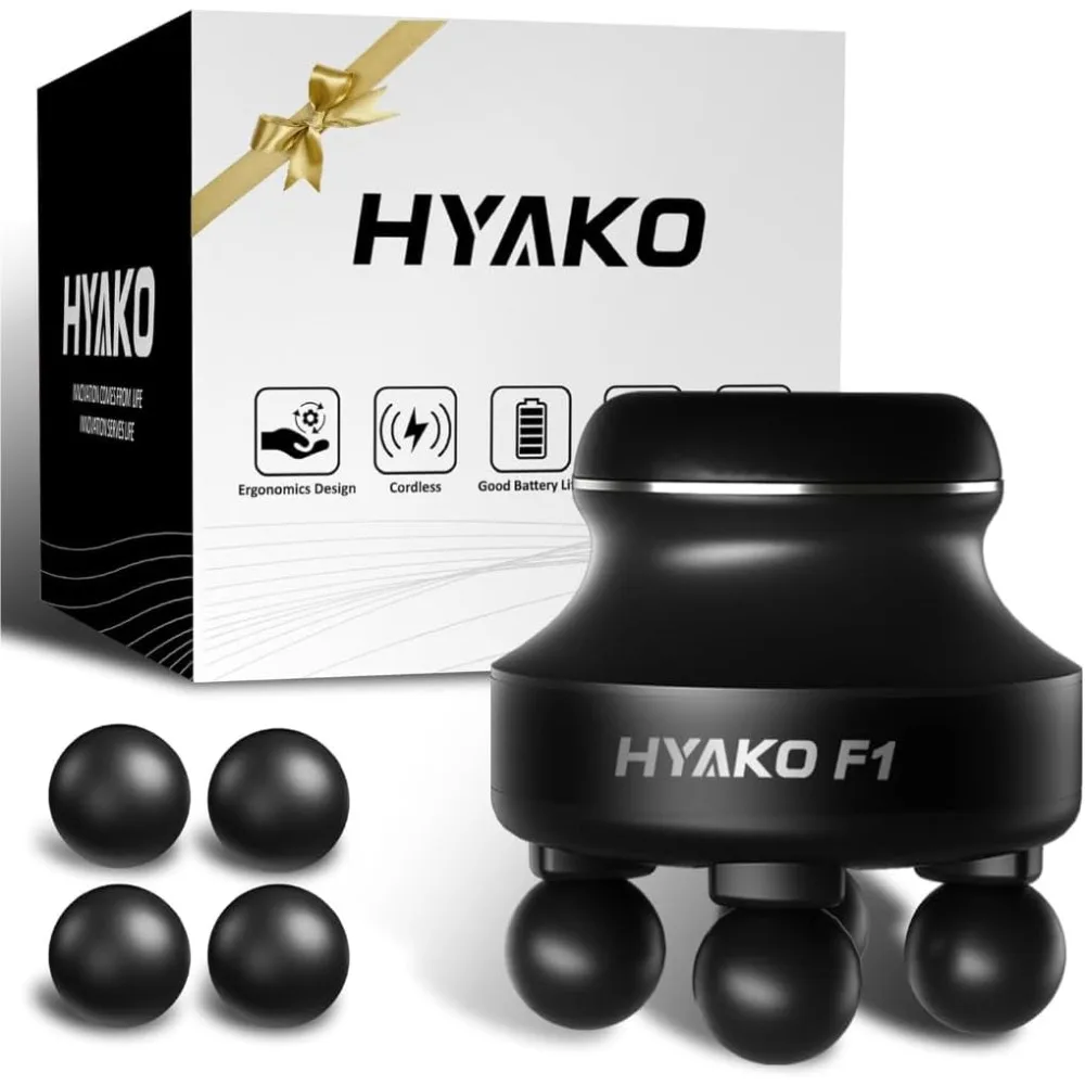 

HYAKO F1 Ручной электрический массажер для глубоких тканей с 4 головками — портативный орбитальный профессиональный массажер для мышц, инструмент для облегчения шо