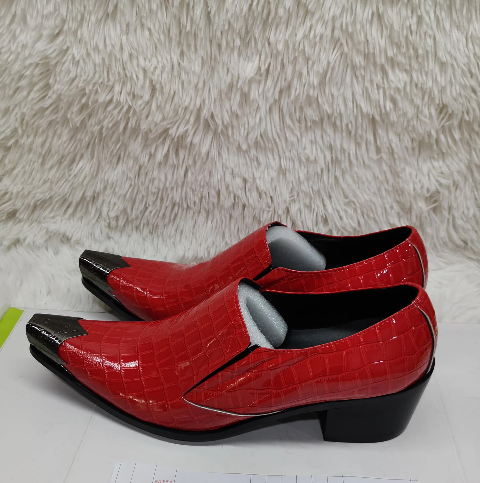 

Fashion New Red Snake Pattern Men Oxford Shoes Slip On Genuine Leather High Heels Party Dress Business Formal Shoes