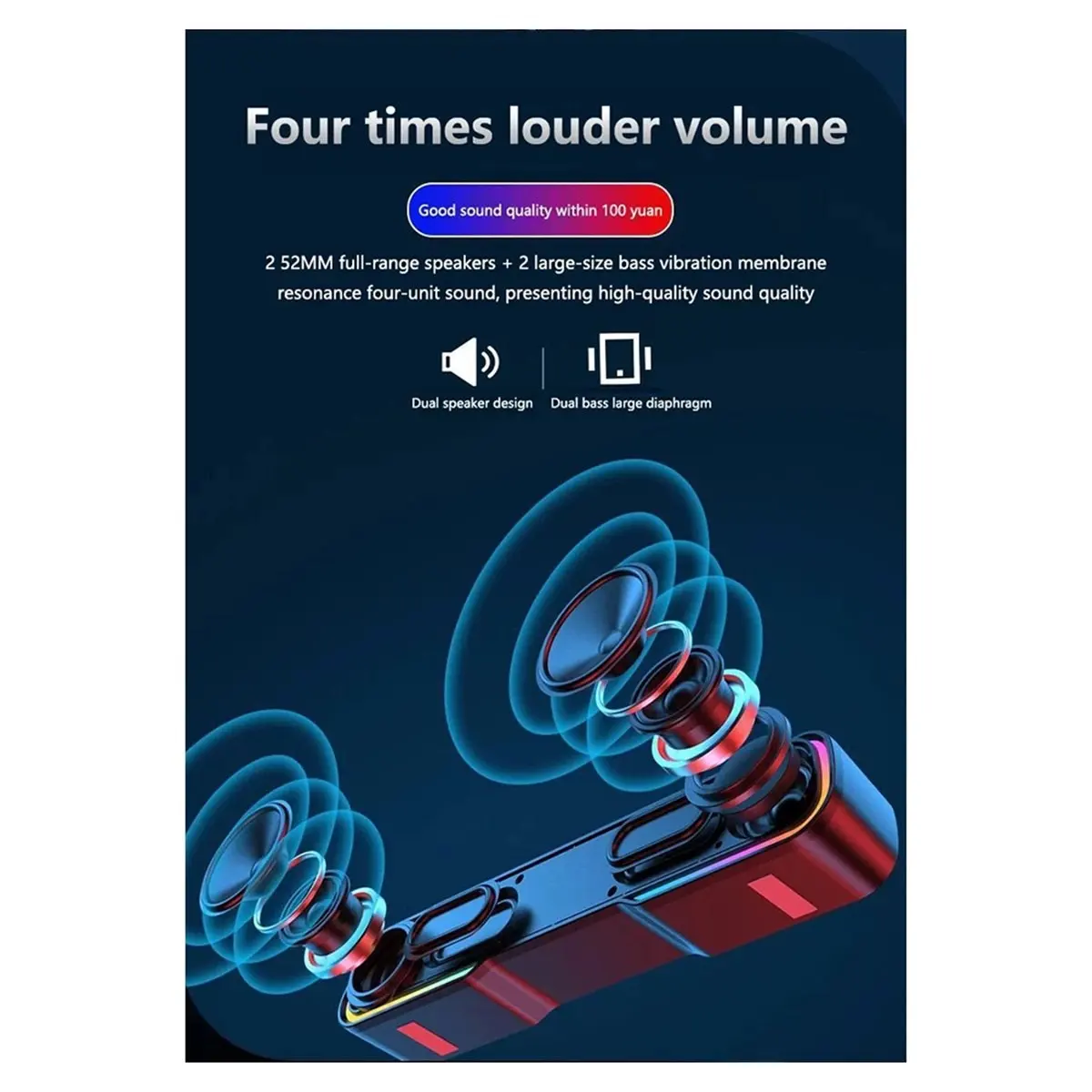 giftnew Wireless Bluetooth Subwoofer Surround Sound Bar Speaker System Music Player for Laptop Cellphones TV Home Theater