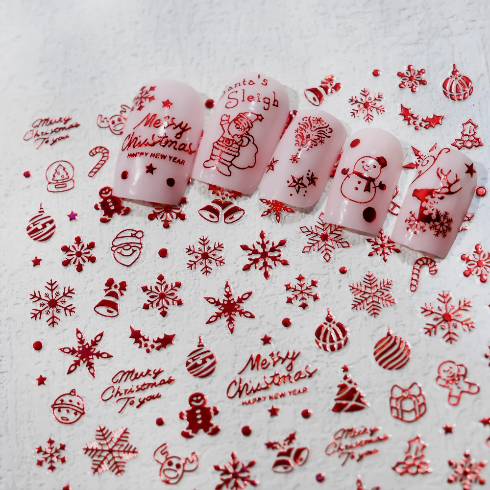 1pc 3D Rosso Natale Unghie artistiche Adesivi Kawaii Capodanno Fiocco di neve Babbo Natale Pupazzo di neve Albero di Natale Adesivo Decalcomanie per unghie Natale Cursori per unghie