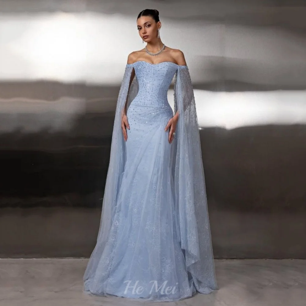 

Lace Tulle Customized Prom Dresses Off Shoulder Sequined Evening Dress Mermaid Elegant Party Gowns Vestidos De Novia