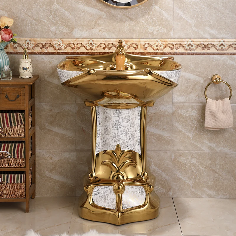 Ceramic Pillar Washbasin European Golden Washbasin Pillar Basin Floor-type Integral Wall-type Pillar Basin sink pedestal basin