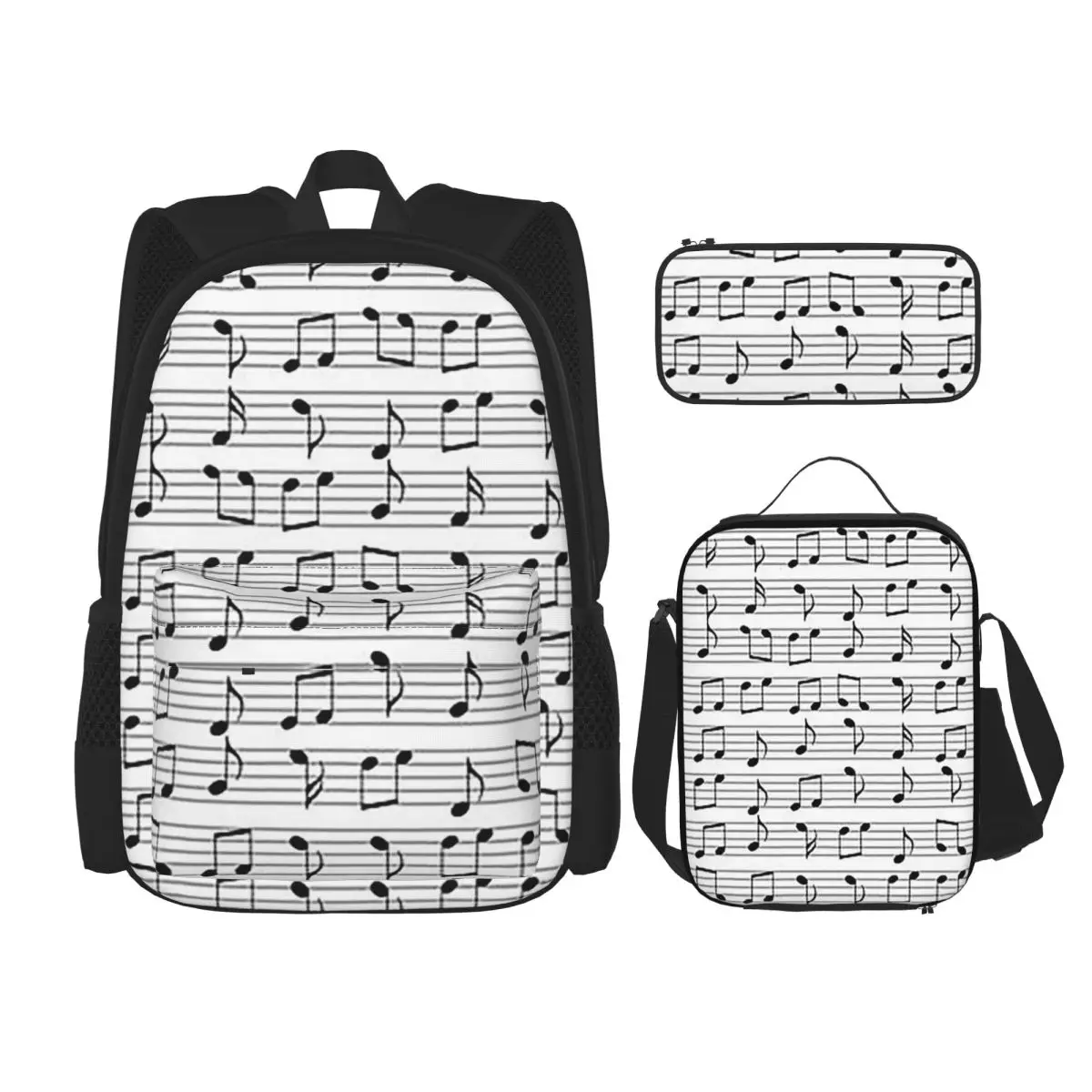 

Abstract Piano Keys With Musical Notes Backpacks Students School Bags Kids Rucksack Lunch Bag Pen Bag Three-Piece Set