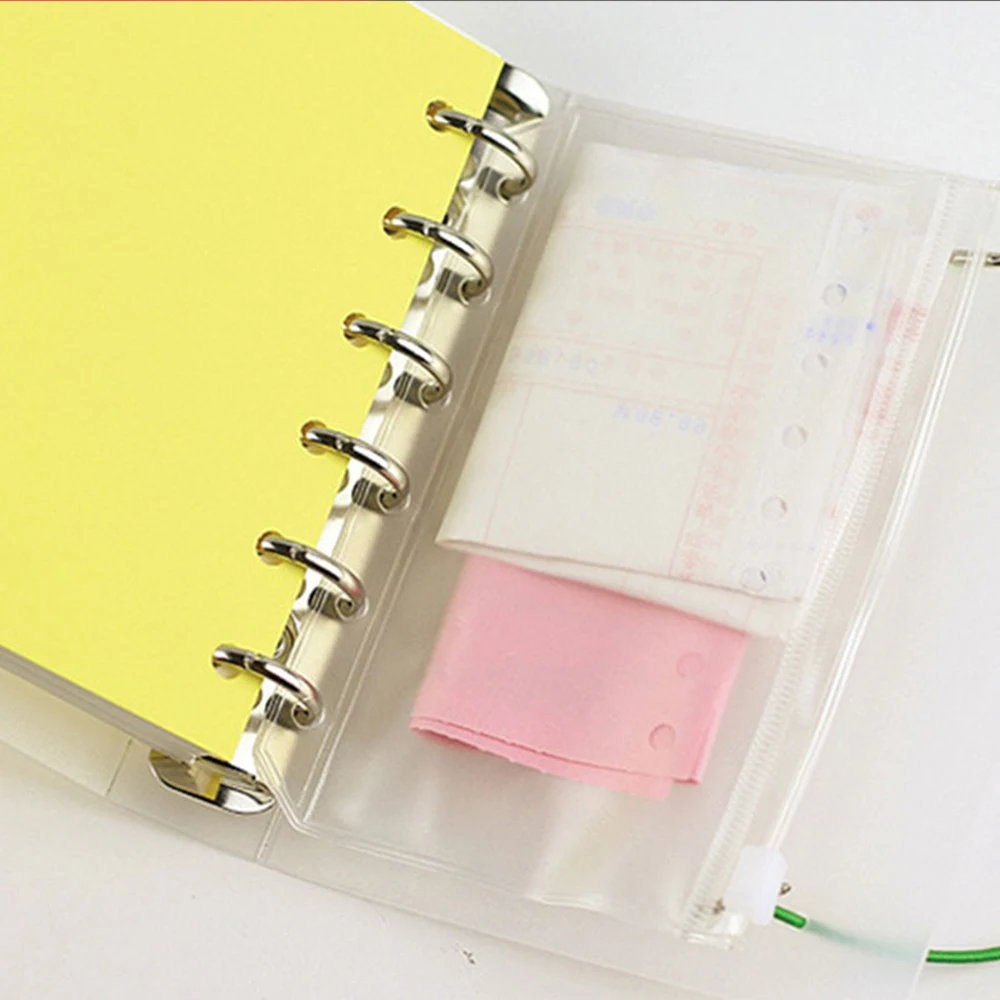 1/3/5PC Transparent Waterproof PVC Zipper Binder Folder Storage Bag Pouch Loose Leaf Notebook Accessories A5/A6/A7 Size