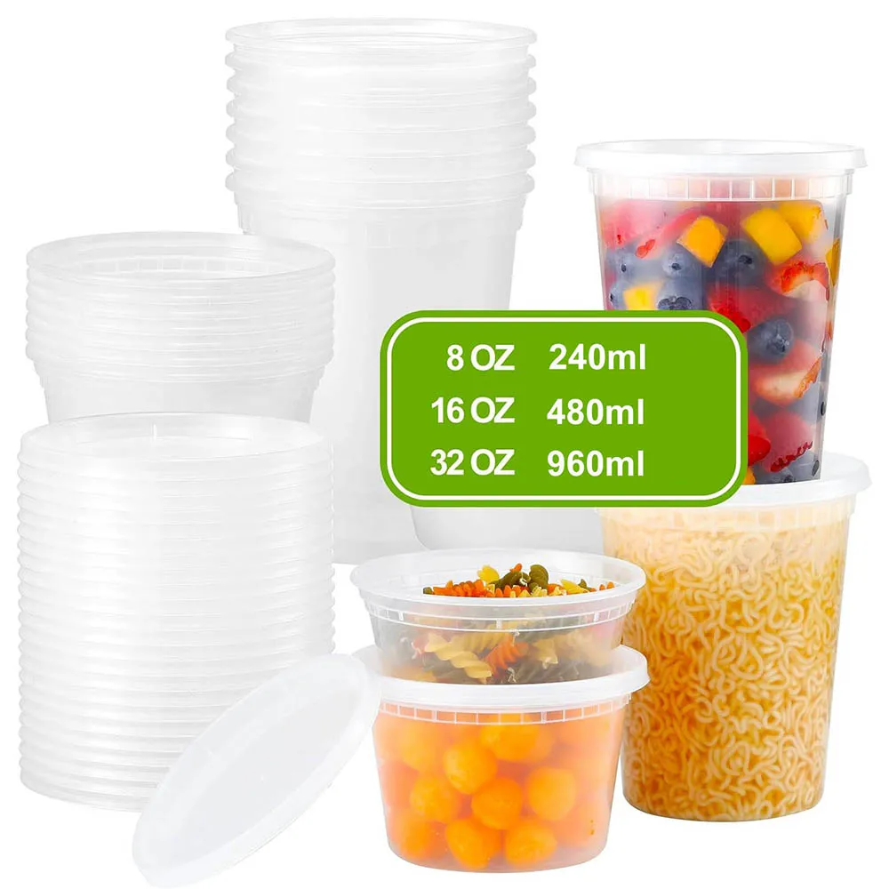 Boîtes alimentaires en plastique avec couvercles, pack varié 8oz 16oz 32oz, contenants hermétiques pour soupes, pour le stockage de plats à emporter