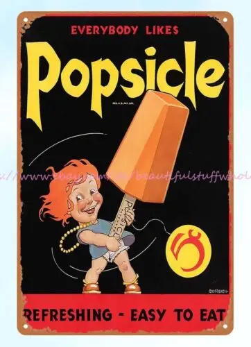 1930s EVERYBODY LIKES POPSICLE metal tin sign home kitchen art prints