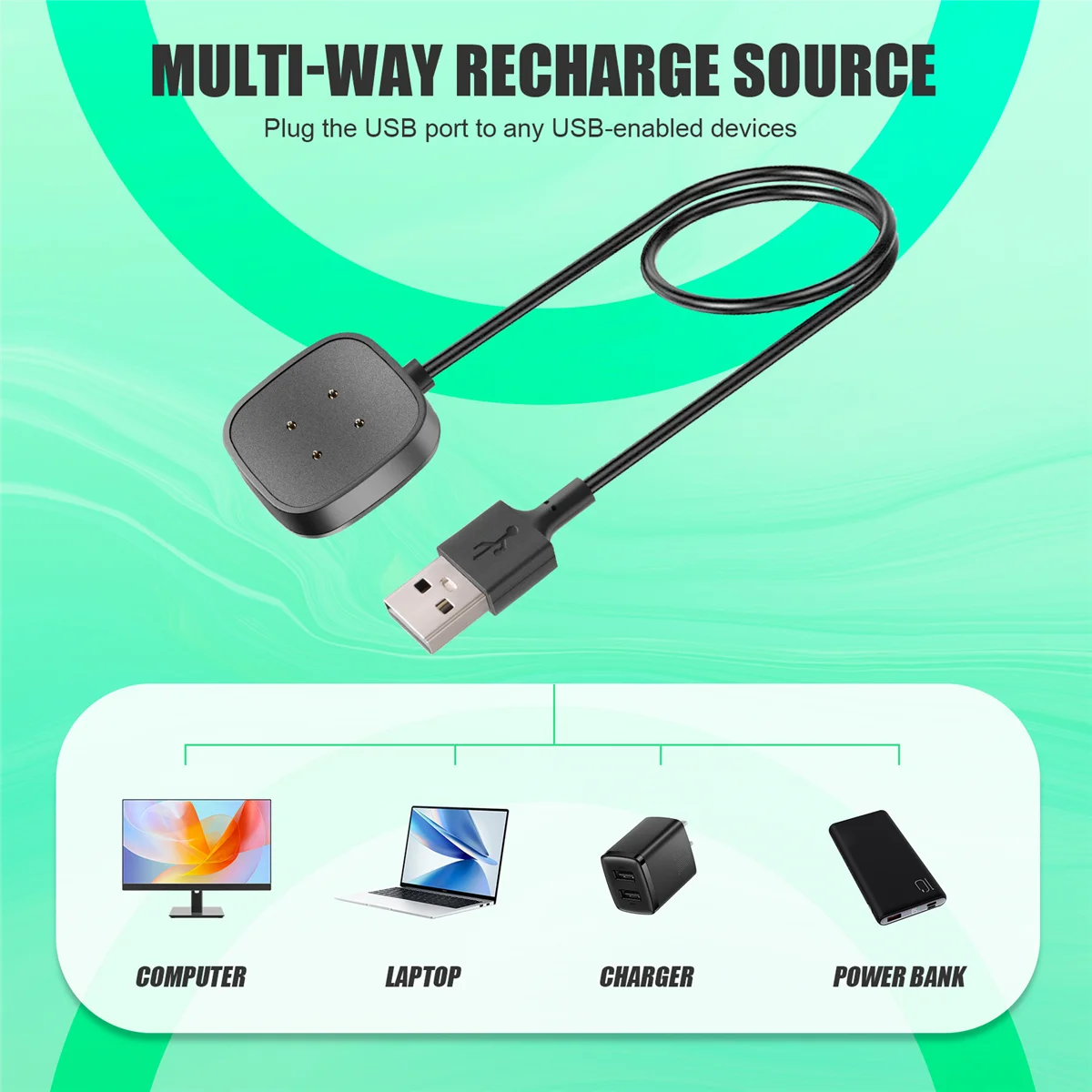 2Pack 3.3 FT Charger Cable USB Charging Dock for Fitbit Sense/Versa 3 Smartwatch