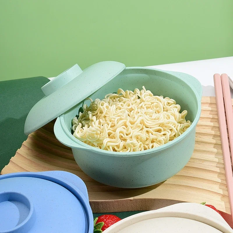 Wheat Straw Ramen Bowl with Lid Plastic Fiber Tableware Home CasseroleInstant Noodles Bowls Large Soup Bowl Kitchen Supplies