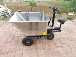 Electric Stainless Steel Breeding Manure Pulling Tricycle Upside down Donkey Pulling Feed Electric Trolley Gray Hopper