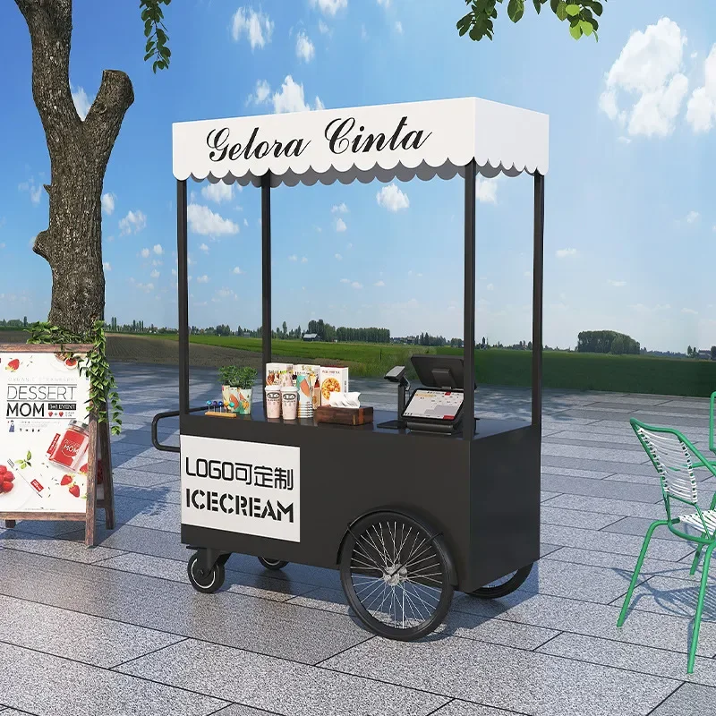 Street Food Truck Trolley Stall Fried Snack Cart Roasted Chestnut Milk Tea Coffee Skewers Oden Mobile Vendor Kiosk