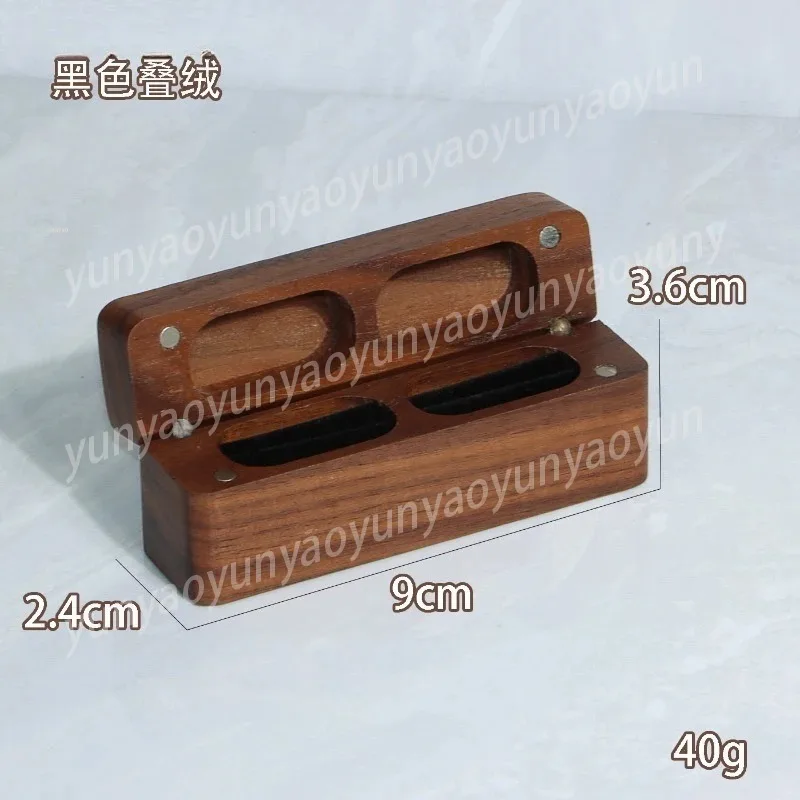 Long Pair Ring Boxes, 4 Magnetic Rings, Black Walnut Jewelry Box, Elegant Jewelry Packaging