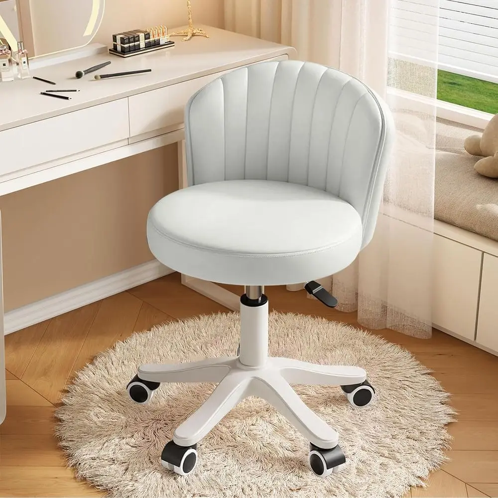 

Small Round Rolling Desk Chair ArmlComy Vanity Computer Chair Height Adjustable Swivel Work Spa Chair