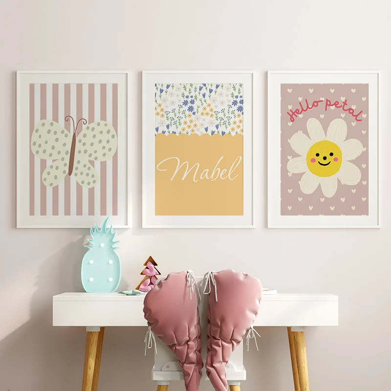 Cool flor mariposa conejo niña guardería pared arte Mural lienzo impreso pintura póster imágenes bebé niños habitación decoración del hogar