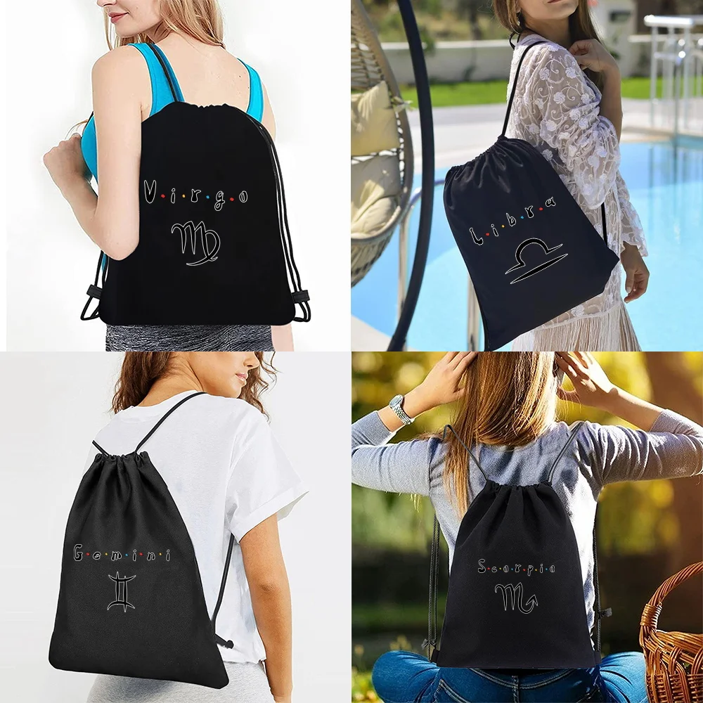 Sports Gym Bag Backpacks Canvas Double Shoulder Bags Fashion Women Men Travel Drawstring Backpack Constellation Print Organizer