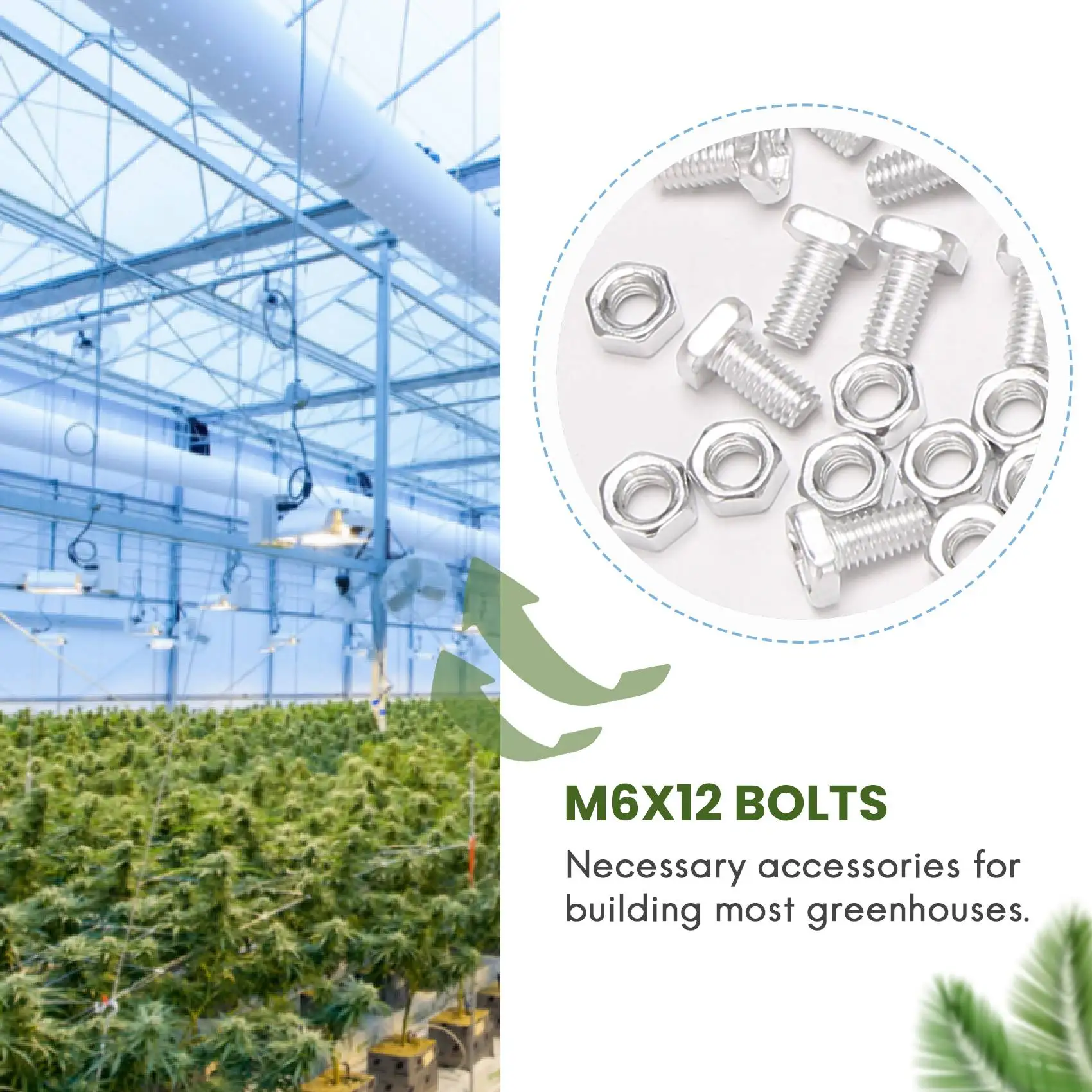 

B44C100 шт. M6X12 мм, гайки и болты для теплицы, болты с квадратной головкой, гайки, комплект для ремонта теплицы, запасные части, садовые принадлежности
