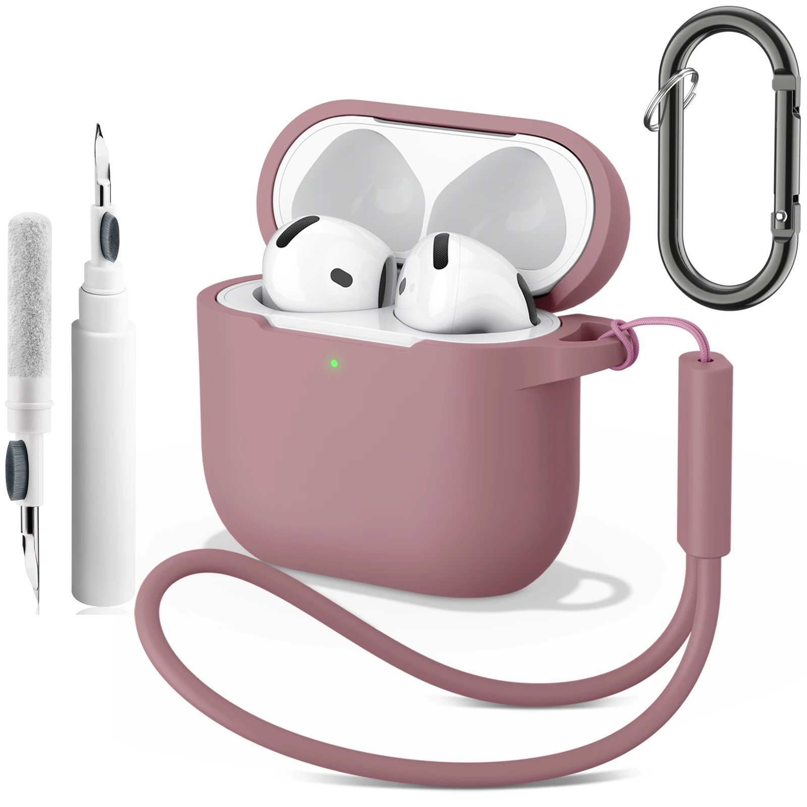 Capa de silicone para apple airpods 4, capa protetora para fone de ouvido bluetooth sem fio, para airpods 4 com cordão e escova de limpeza