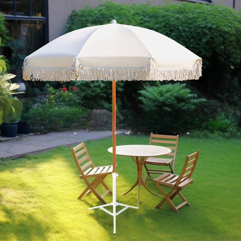 Tassel umbrella outdoor parasol classical Chinese garden scenic beach sun umbrella large outdoor central column garden umbrella