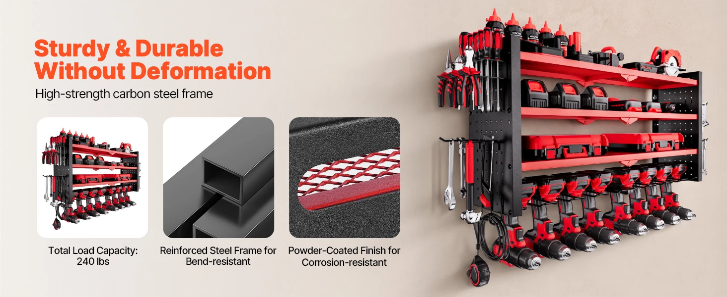 SucceBuy 4-Layer Hand Power Tool Organizer Rack Wall Mounted Pegboards Electric Drill Storage Holder for Garage Workshop