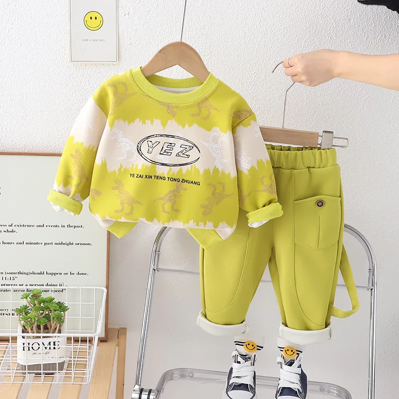 1-5 Years Children Fashion Outfits Toddler Boy Two Piece Spring Kids Print Pattern Long Sleeve Round Neck Clothing Pants Set