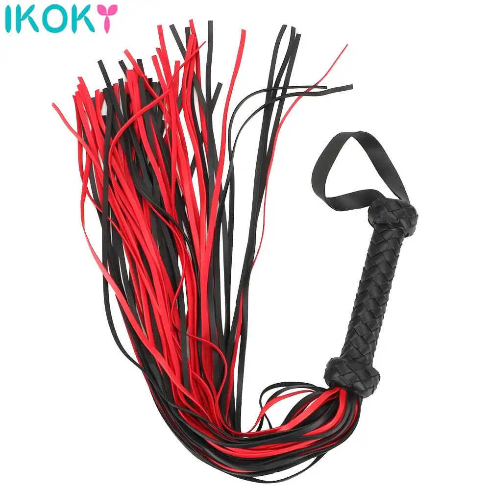 Fetish Black&Red PU Leather Whip Flogger Handle Spanking Paddle Knout Flirt BDSM Adult Game Erotic Sex Toys for Women Couples