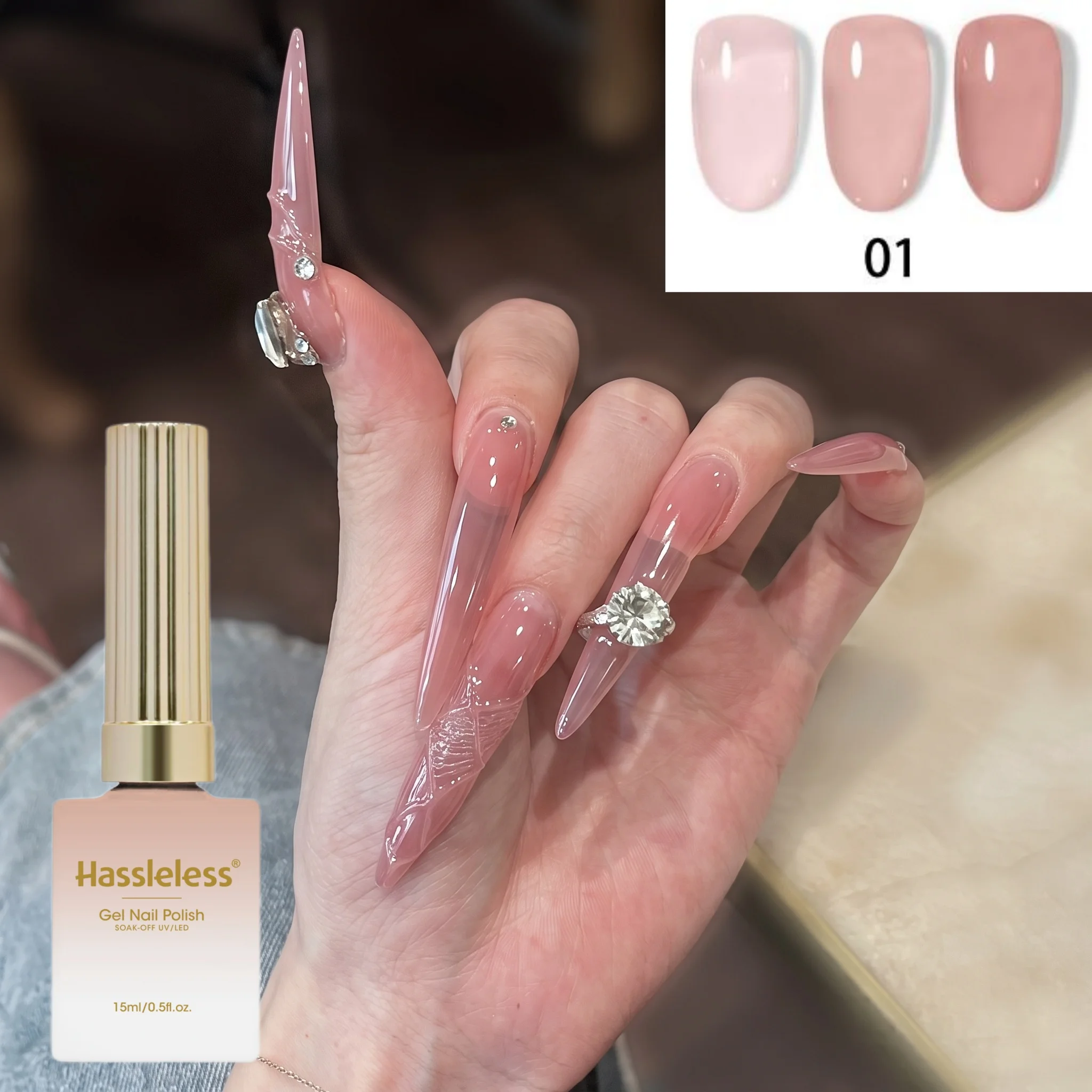 Hassleless 4Pcs Fresh Ice Transparent Jelly Nail Polish Set Peach Blue Contrast Color Uv Nail Polish Long-Lasting DIY Nail Art Gel