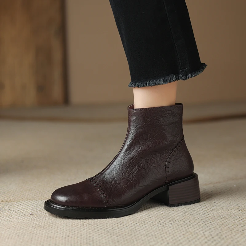 Mmob-Bottes Rétro Concises en Cuir group pour Femme, Chaussures de Bureau à Talons Optiques, Fermeture Éclair Latérale, Automne Hiver