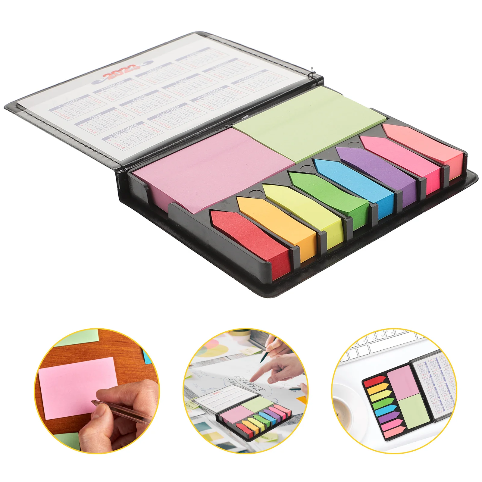 1 set 1 Set Notepads Pu Box Page Marker Neon Index Tabs For Office School Memo Pad Self-Stick Notes Label Sticker