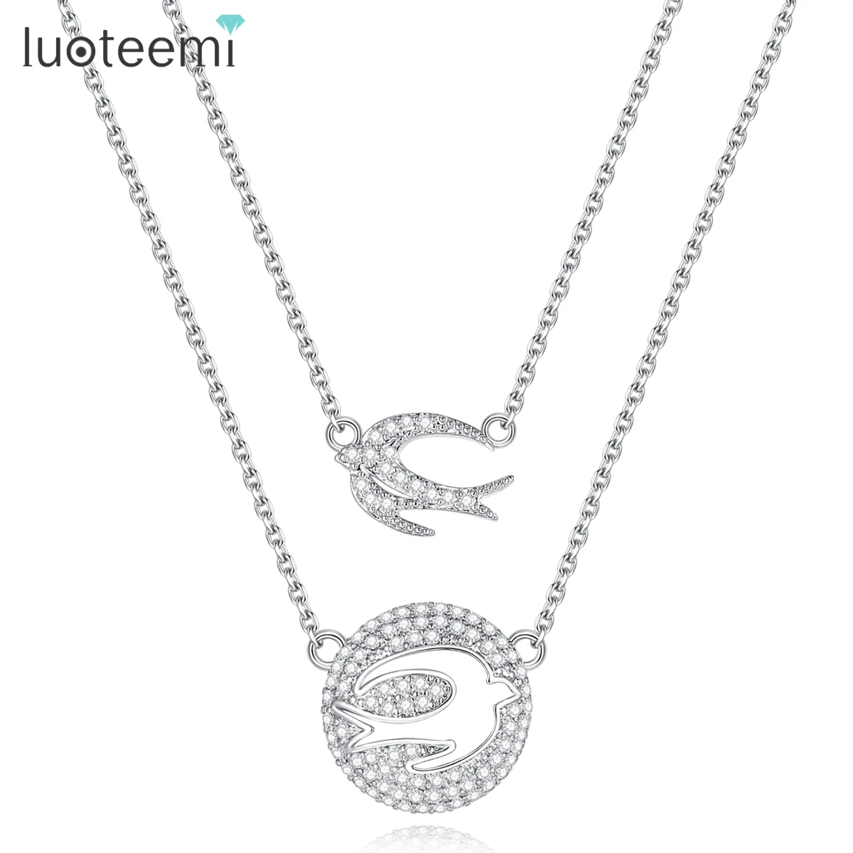 

LUOTEEMI 2PC Birds Shape Pendants Hollow Necklace Trendy Personality Statement Drop Chain for Women Girl Fashion Daily Decorated