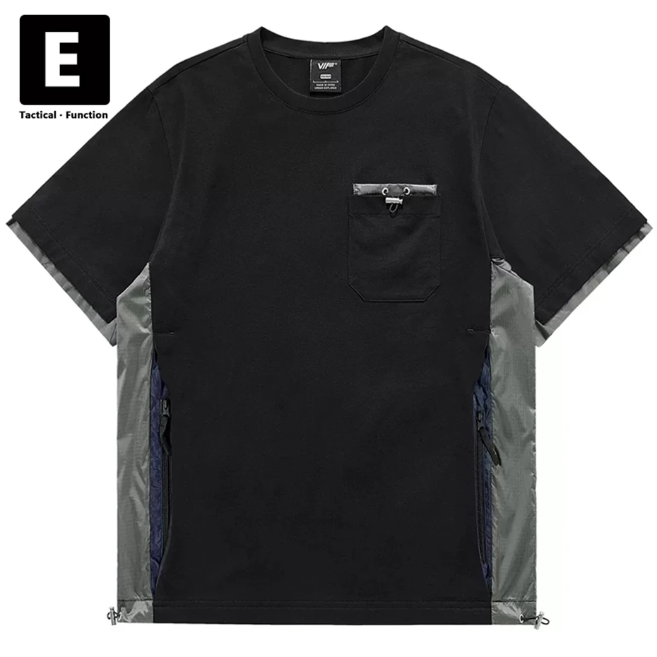 

Black Techwear T-shirt Hip Hop Streetwear Patchwork Cargo Tshirt Men Summer Short Sleeve Tops Tees Male