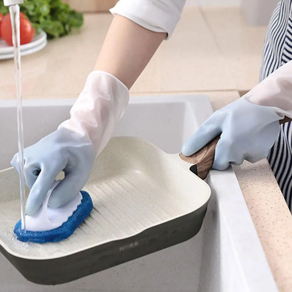 Household Cleaning Gloves Household Kitchen Dishwashing Gloves Gradient Color Home Rubber Gloves With Nails Waterproof
