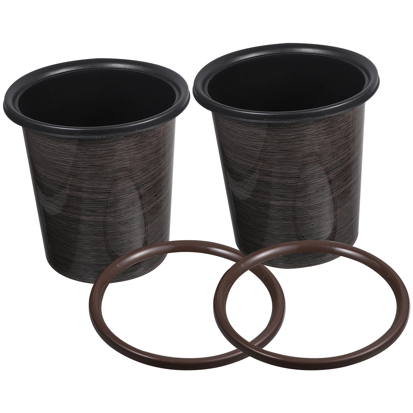 

2Pcs Wood Pattern Trash Cans Thickened Plastic Waste Containers Kitchen Bathroom Storage Trash Cans Waste Storage Bucket