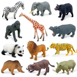 12pcs Simulation Wild Animals Model Lion Tiger Giraffe Elephant Action Figures Solid PVC Figurines Toy Christmas Gifts For Kids
