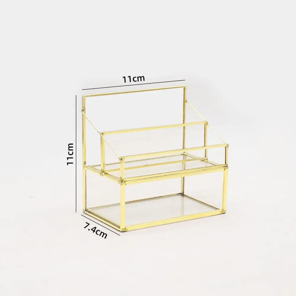 Metal Glass Business Card Holder Stand Professional Durable Vintage Clear Golden Edge Holder Elegant Business Card Organizer