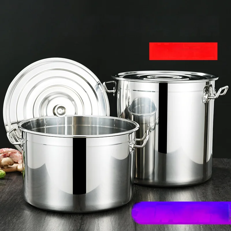 304 Stainless Steel Soup Bucket Thickened Commercial round Bucket with Lid Large Capacity Household Bucket Oil Bucket Brine P...