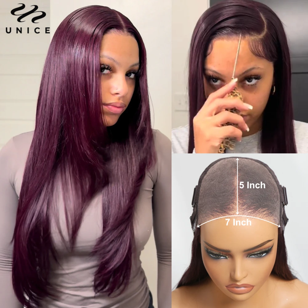 

UNice Hair 7x5 & 13X4 Lace Front Human Hair Wig Black Cherry Layered Straight Human Hair Wigs Pre Cut Pre Bleached Glueless Wigs