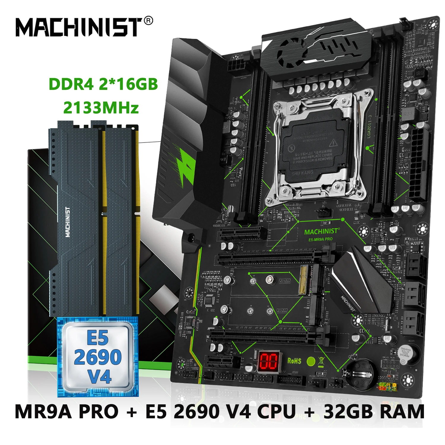 

MACHINIST MR9A PRO X99 материнская плата Combo LGA2011-3 E5 2690 V4 kit ЦП Xeon + DDR4 32 ГБ ОЗУ ECC память NVME M.2 четыре канала