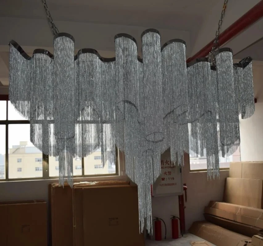 Stream Tassel Project Light Catena in alluminio Lampadario in metallo in alluminio fatto a mano vintage per soggiorno