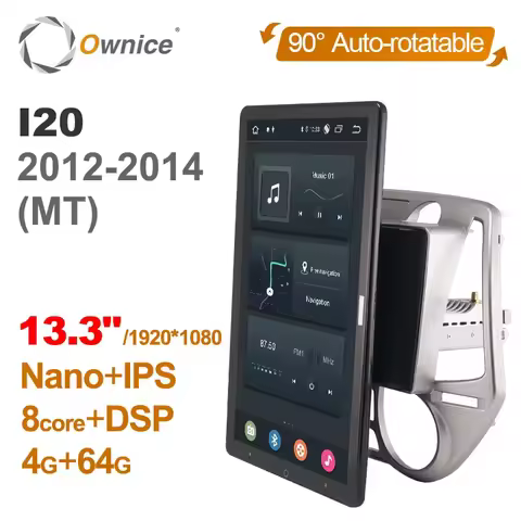 Tesla Style 13.3 inch PX6 Android 10.0 Car DVD Player Auto Rotatable Navigation GPS Stereo Radio For Hyundai i20 PB 2012-2014