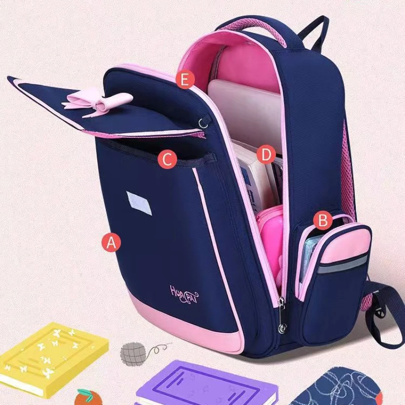 Mochilas de Grande Capacidade com Laço para Meninas, Mochila Bonita para Crianças, Bolsas de Ombro Leves para Crianças, de Alta Qualidade, Kawaii