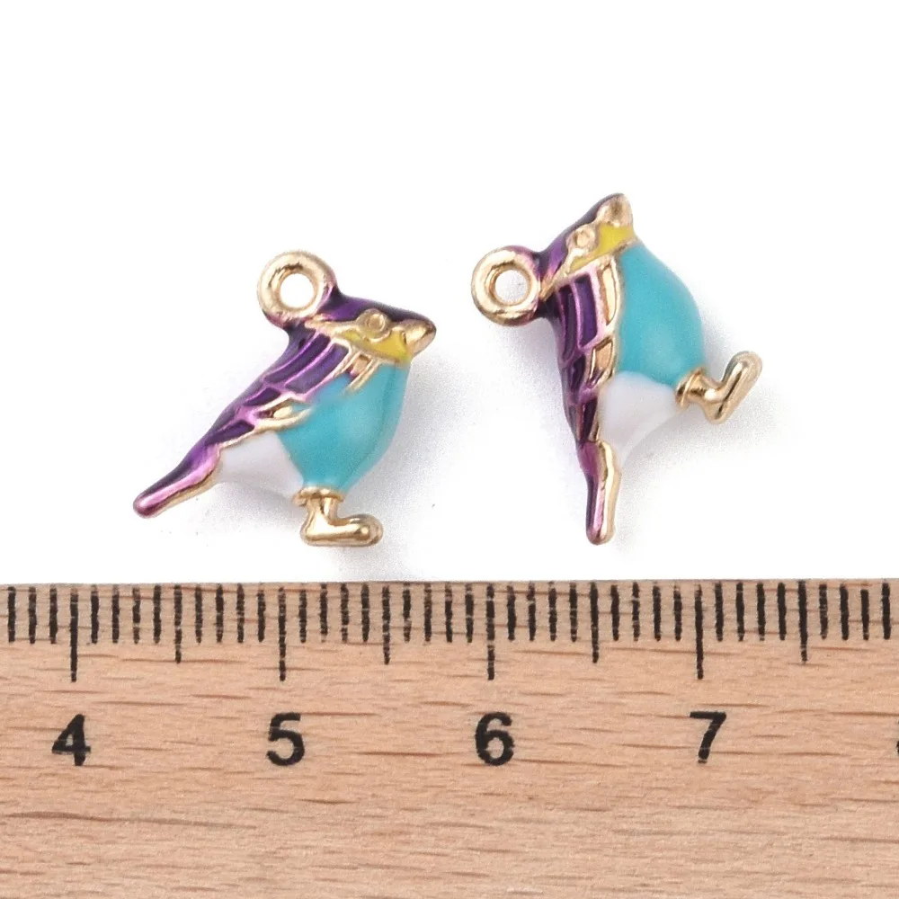 50Pcs 3D Bird Alloy Enamel Pendants Animal Dangle Lucky Pendants for Jewelry Making DIY Necklace Earring Accessories 14x17x6mm