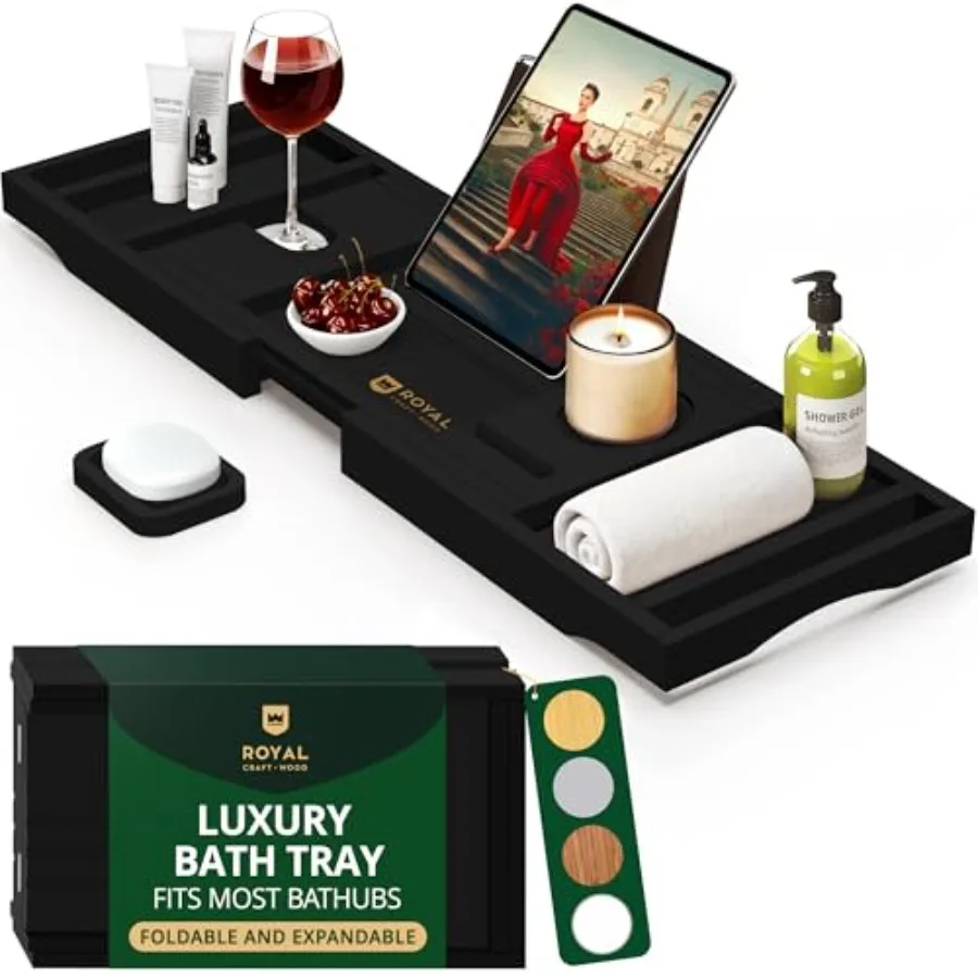 

Premium Foldable Bathtub Tray Caddy Wood Bath Tray for Tub Bamboo Shelf Expandable Bath Table Trays Bathtub Bathroom Accessorie