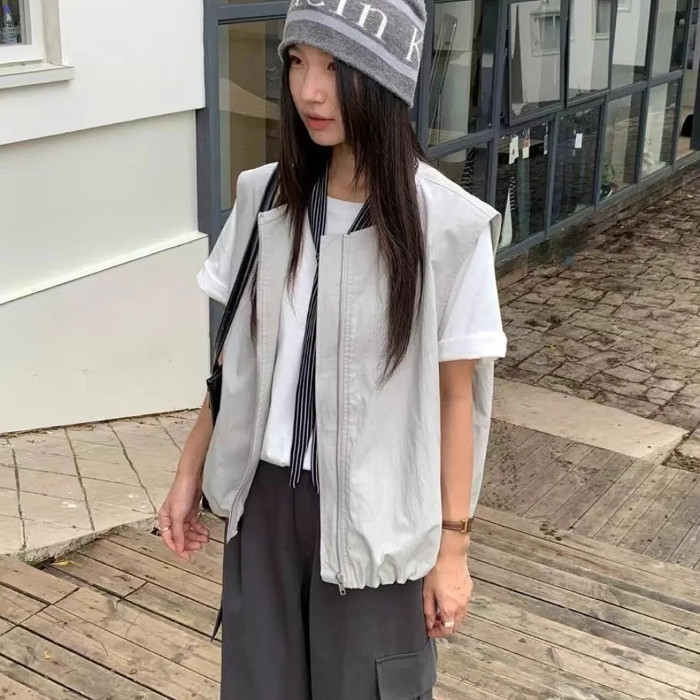 

Женский свободный повседневный модный корейский джемпер на молнии с открытым кардиганом, универсальный сезонный жилет на осень и зиму