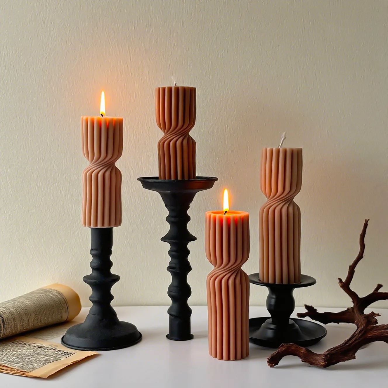 Geometrie Getriebe Zylinder Spirale Kerze Form Lange Stange Rillen Säule Silikon Formen Klassische Swirl Form Wachs Kerze Casting form