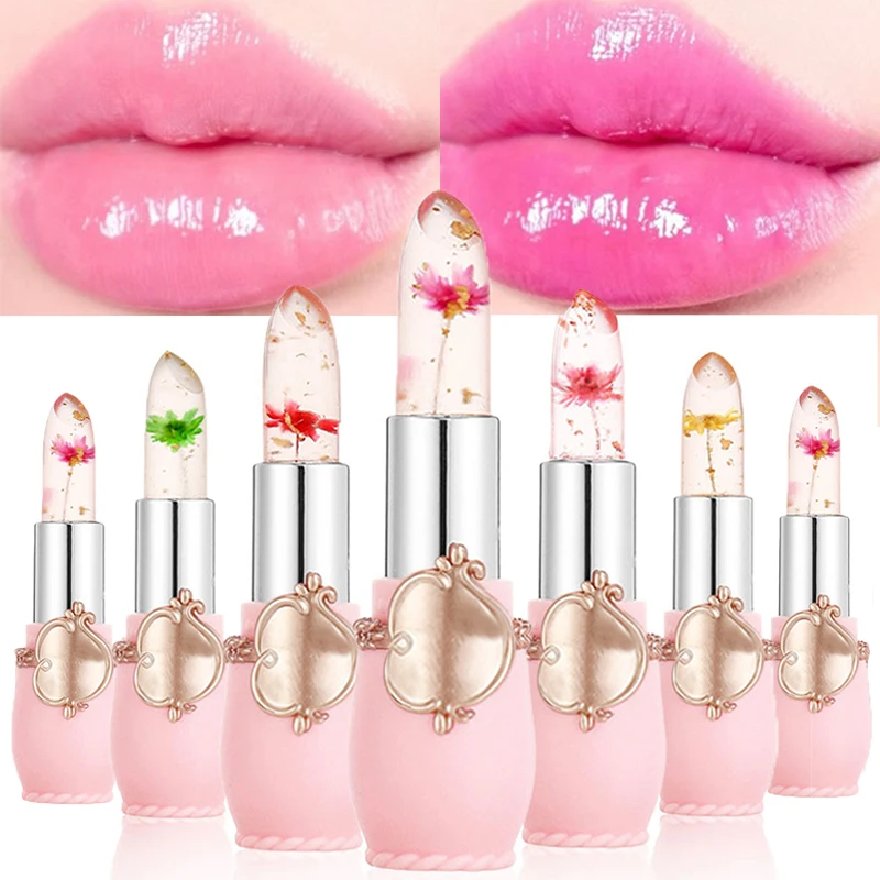 Lápiz labial de flor que cambia de Color con la temperatura, resistente al agua, de larga duración, hidratante, bálsamo labial de gelatina de cristal, cuidado de los labios, maquillaje cosmético