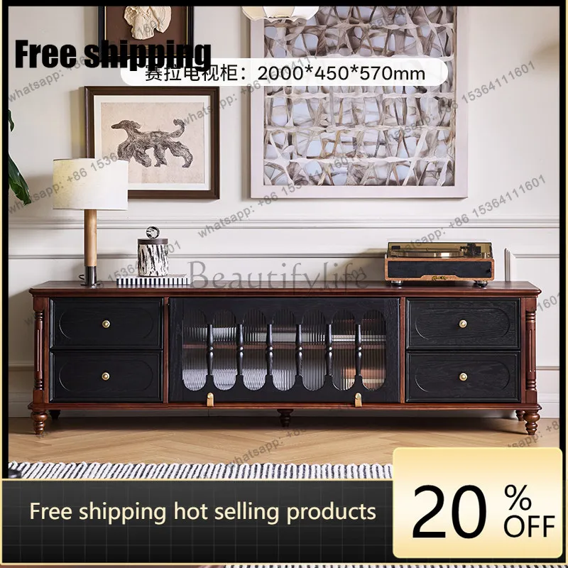 LD solid wood French retro floor TV cabinet living room home large-capacity locker